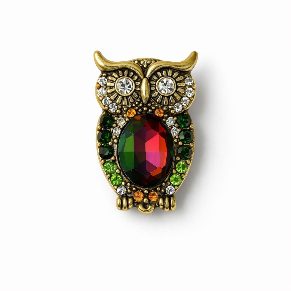 ⚜️ Vintage Style Elegant Gold Owl Brooch with Crystals 💎